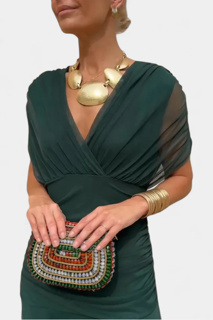 Women’s Draped Bardot Maxi Dress with Ruched Waist