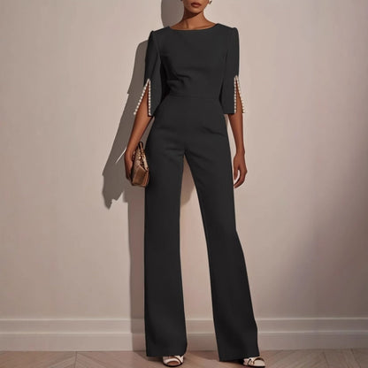 Wide Leg Pearl Detail Jumpsuit for Women