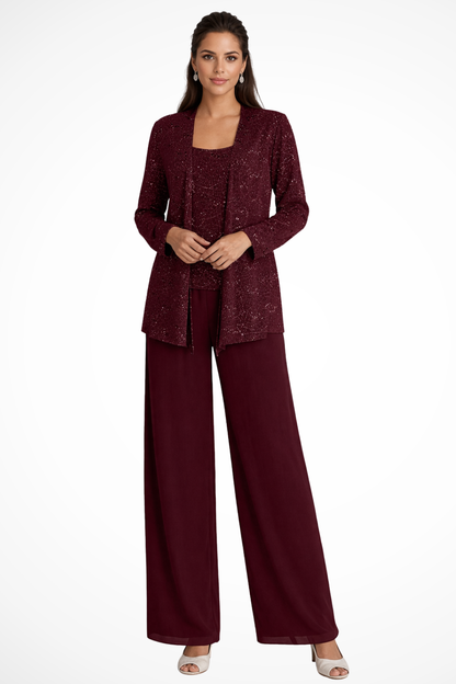 Sophisticated Sequin Three-Piece Pant Set for Women