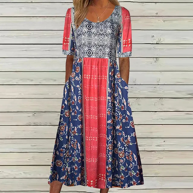 Bohemian Midi Dress with Pockets for Women