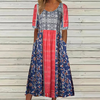 Bohemian Midi Dress with Pockets for Women