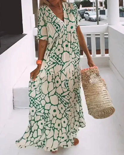 Bohemian Floral Print Flowing Maxi Dress for Women