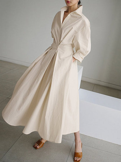 Flowy Button Front A-Line Midi Dress for Women