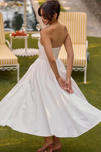 Women’s Strapless A-Line Elegant Flowy Sleeveless Midi Dress