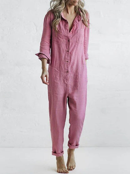 Casual Long Sleeve Button-Up Jumpsuit for Women