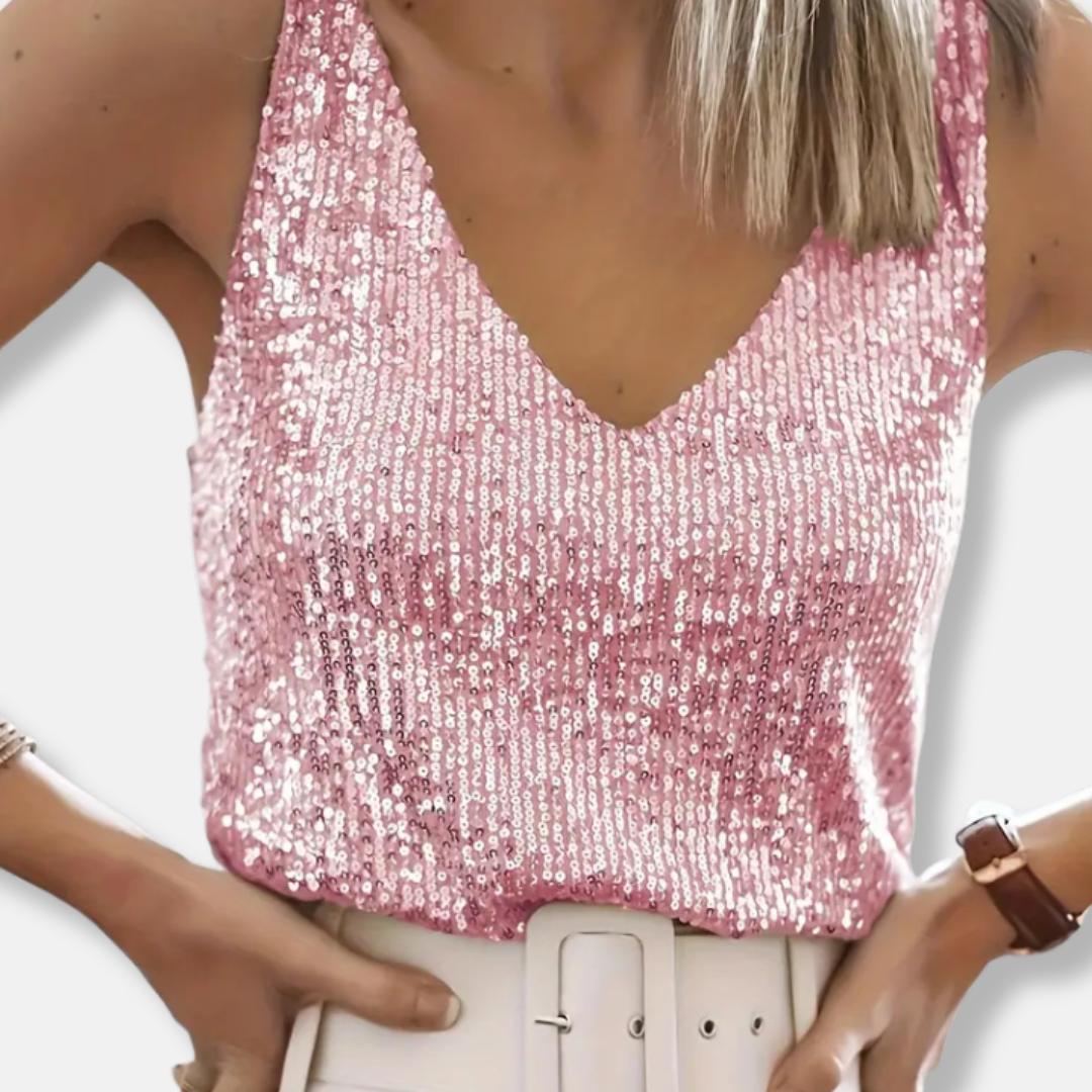 Women’s Sequin V Neck Sleeveless Party Top Elegant Blouse
