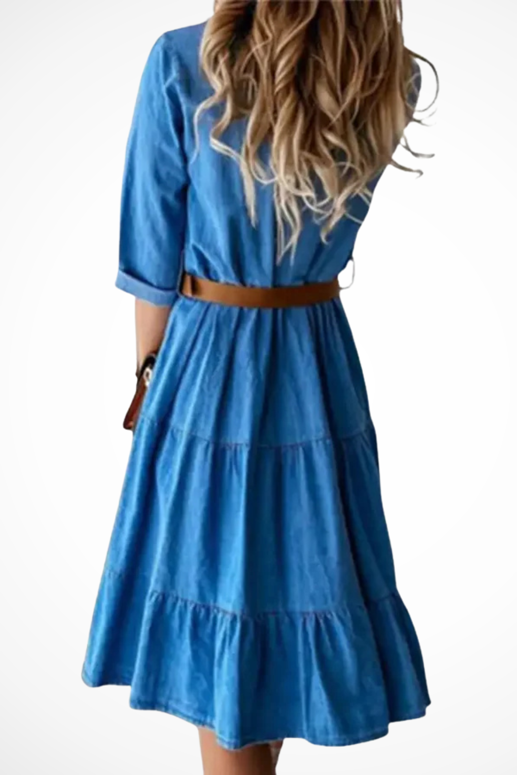 Women’s Denim Midi Dress with Ruffle Hem