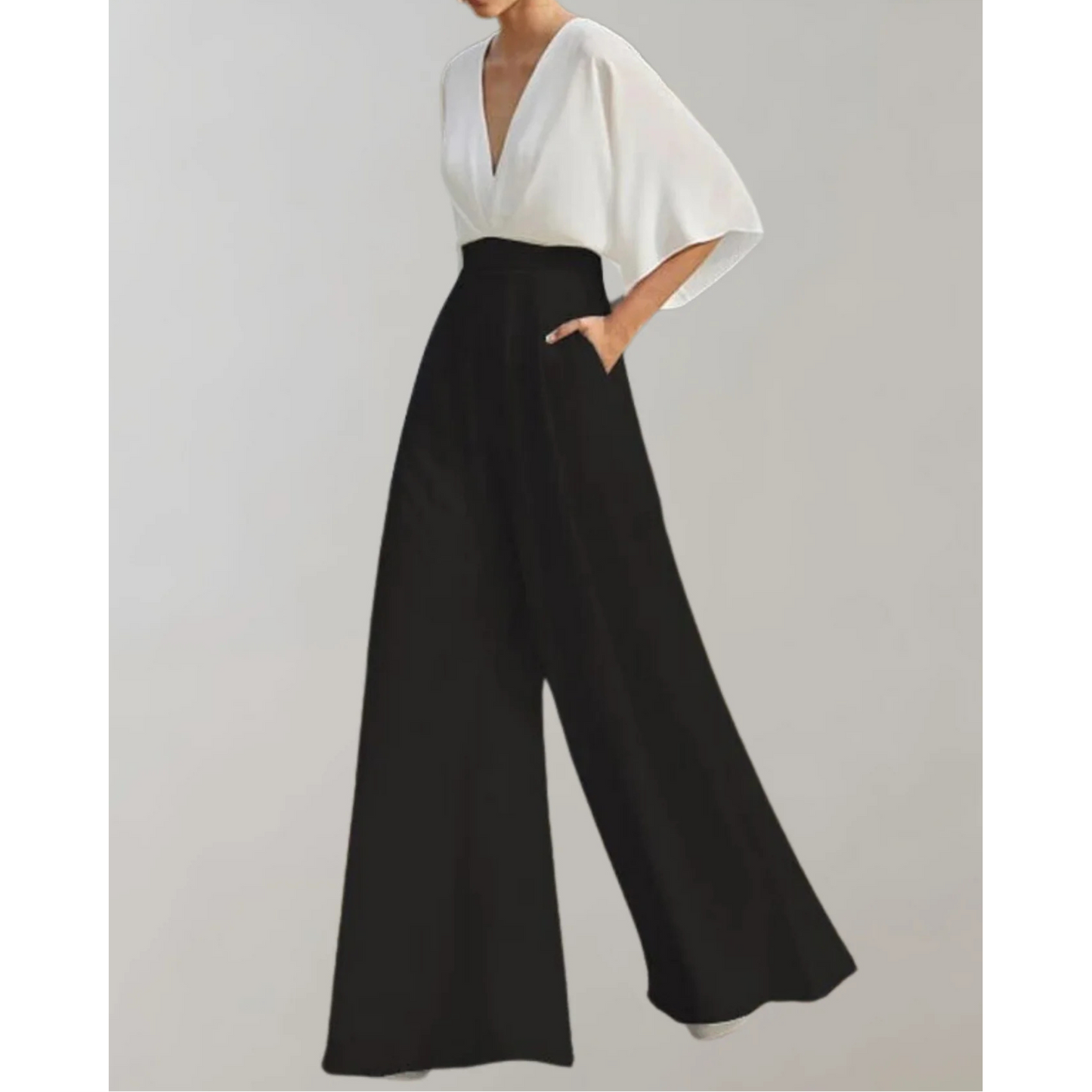 Elegant V-Neck Wide Leg Jumpsuit Flowy Formal One-Piece