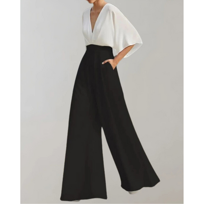 Elegant V-Neck Wide Leg Jumpsuit Flowy Formal One-Piece