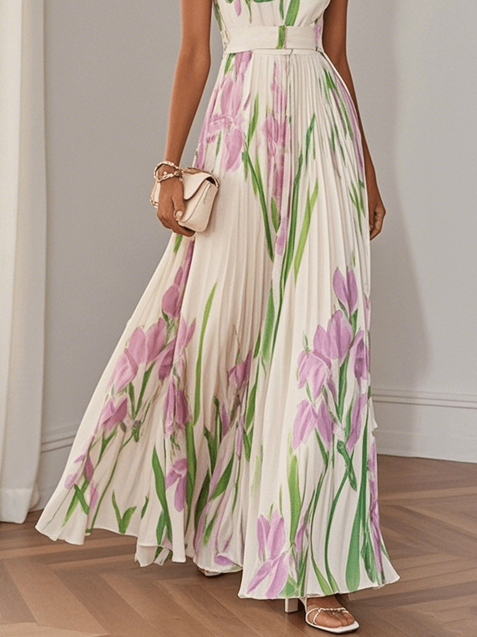 Floral Square Neck Flowy Maxi Dress for Women