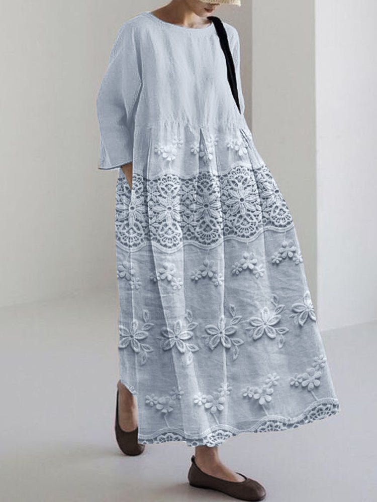Delicate Lace Midi Dress for Women Pink White Blue