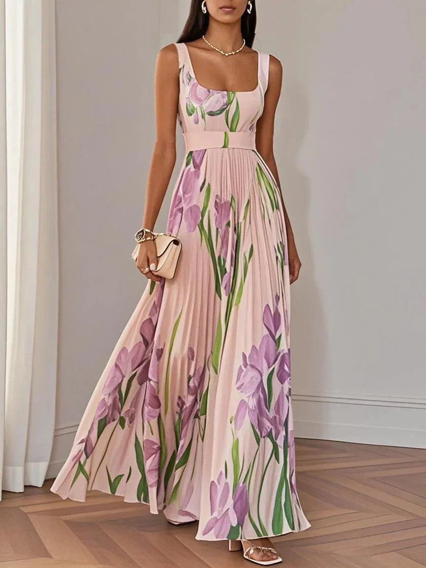 Floral Square Neck Flowy Maxi Dress for Women