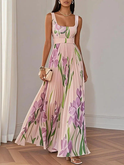 Floral Square Neck Flowy Maxi Dress for Women