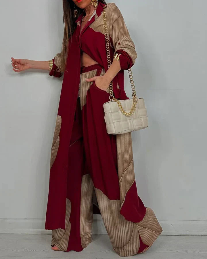 Bohemian Colorblock Wide-Leg Two-Piece Set for Women