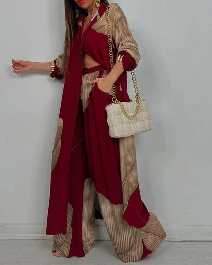 Bohemian Colorblock Wide-Leg Two-Piece Set for Women