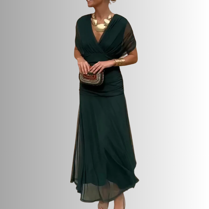Women's Draped Off-Shoulder V-Neck Ruched Maxi Gown