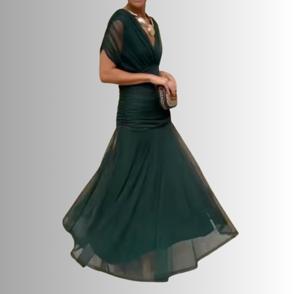 Women's Draped Off-Shoulder V-Neck Ruched Maxi Gown