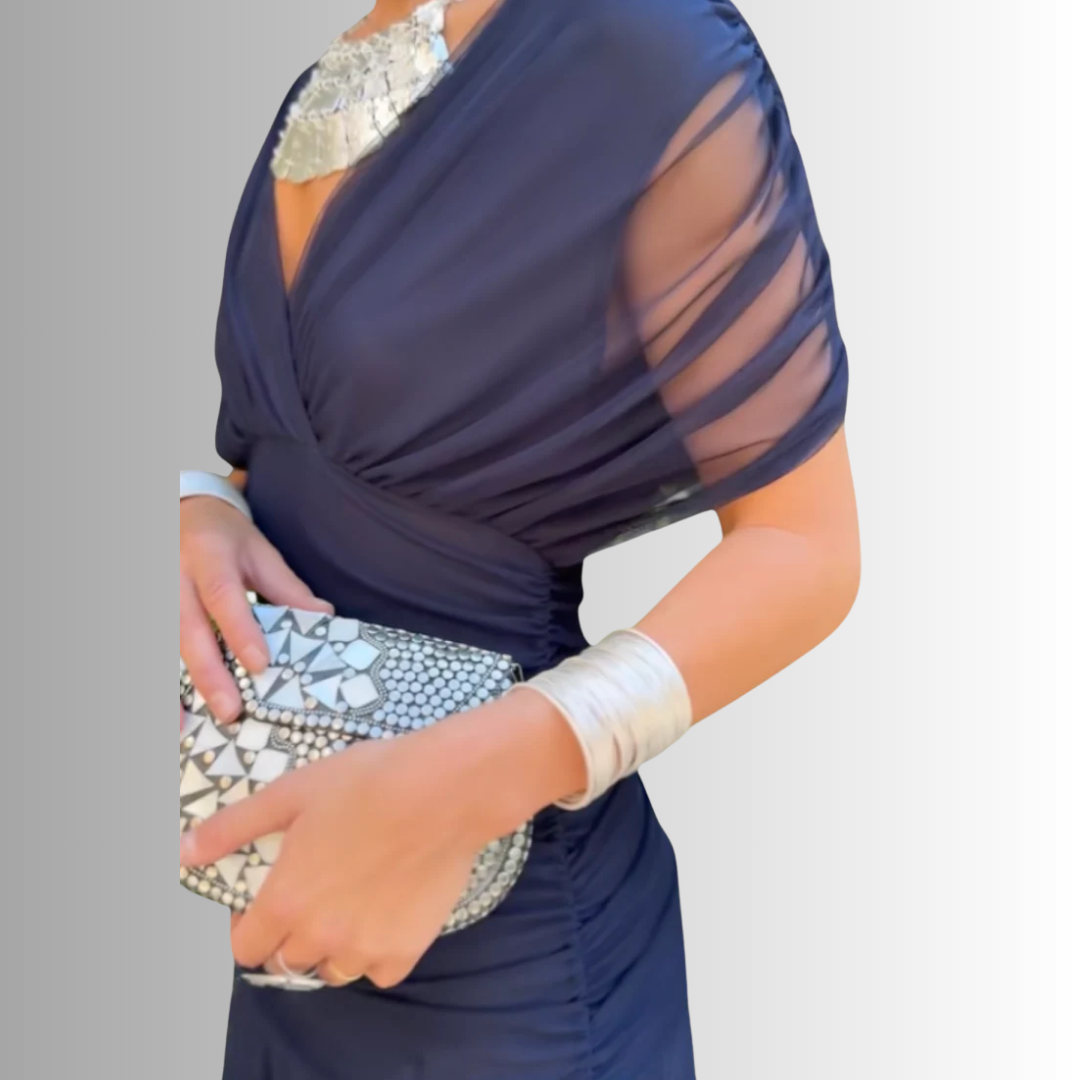 Women's Draped Off-Shoulder V-Neck Ruched Maxi Gown