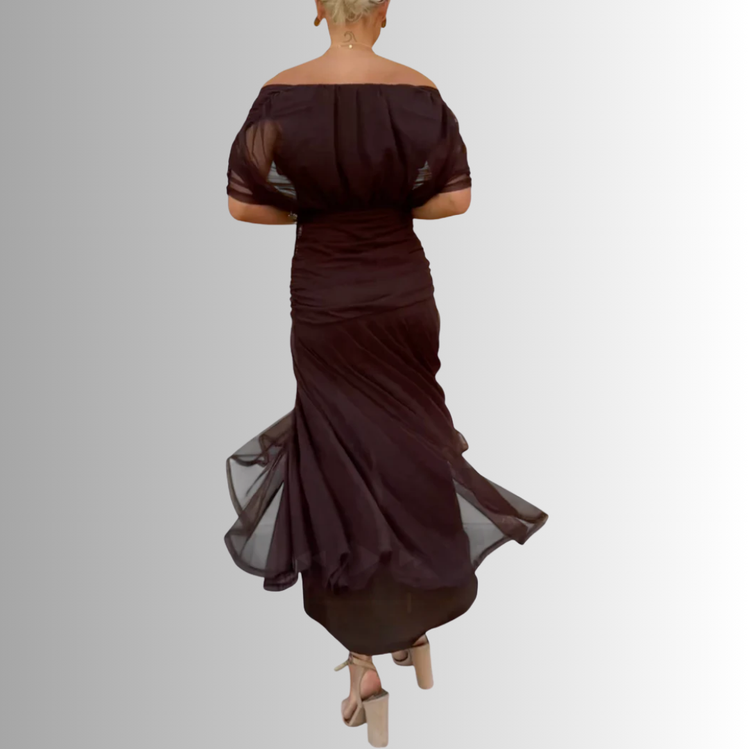 Elegant Off-Shoulder Chiffon Evening Maxi Dress for Women