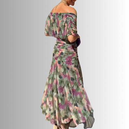 Elegant Off-Shoulder Chiffon Evening Maxi Dress for Women