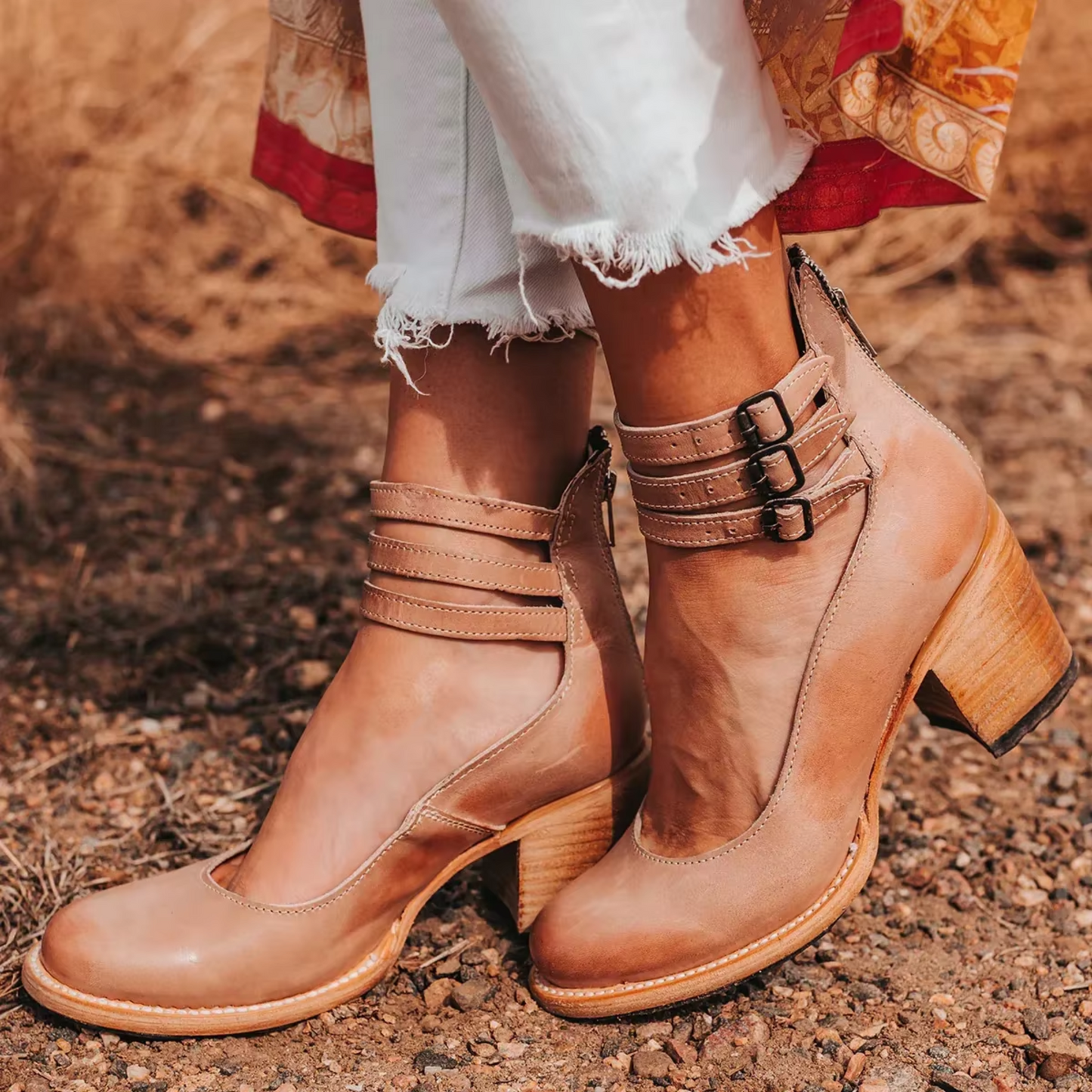 Elegant Closed-Toe Heels with Stacked Heel Design