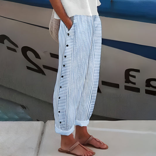 Women's Cropped Straight-Leg Trousers with Stripe Panel