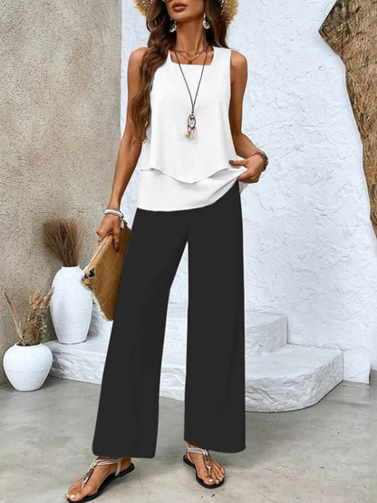 Women's Sleeveless Top and Wide-Leg Printed Pants Set