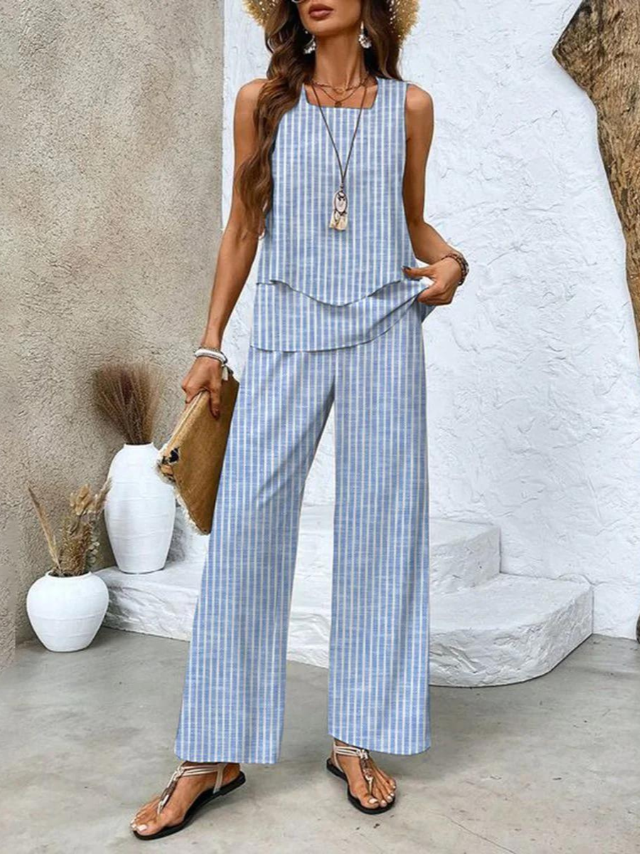 Women’s Casual Sleeveless Top And Wide Leg Pants Set