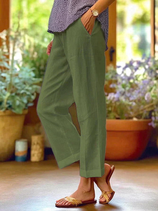 Women’s Relaxed Straight-Leg Casual Pants with Side Pockets
