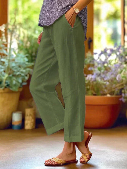Women’s Relaxed Straight-Leg Casual Pants with Side Pockets