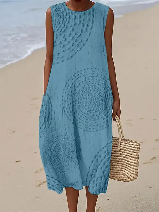 Women's Soft Embroidered Sleeveless Midi Dress