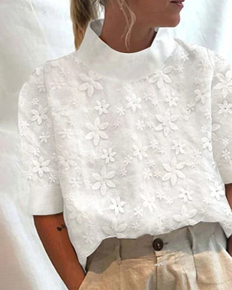 Floral Embroidered High Neck Blouse for Women
