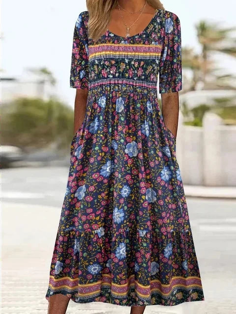Bohemian Midi Dress with Pockets for Women