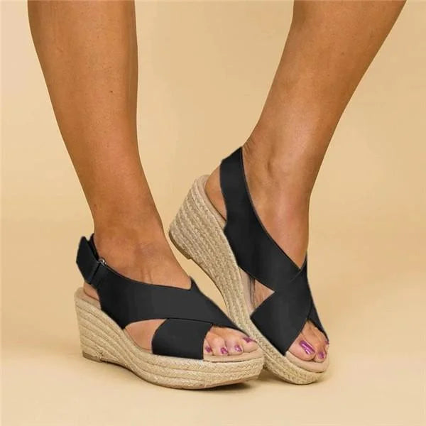 Cross Strap Wedge Espadrille Sandals for Women