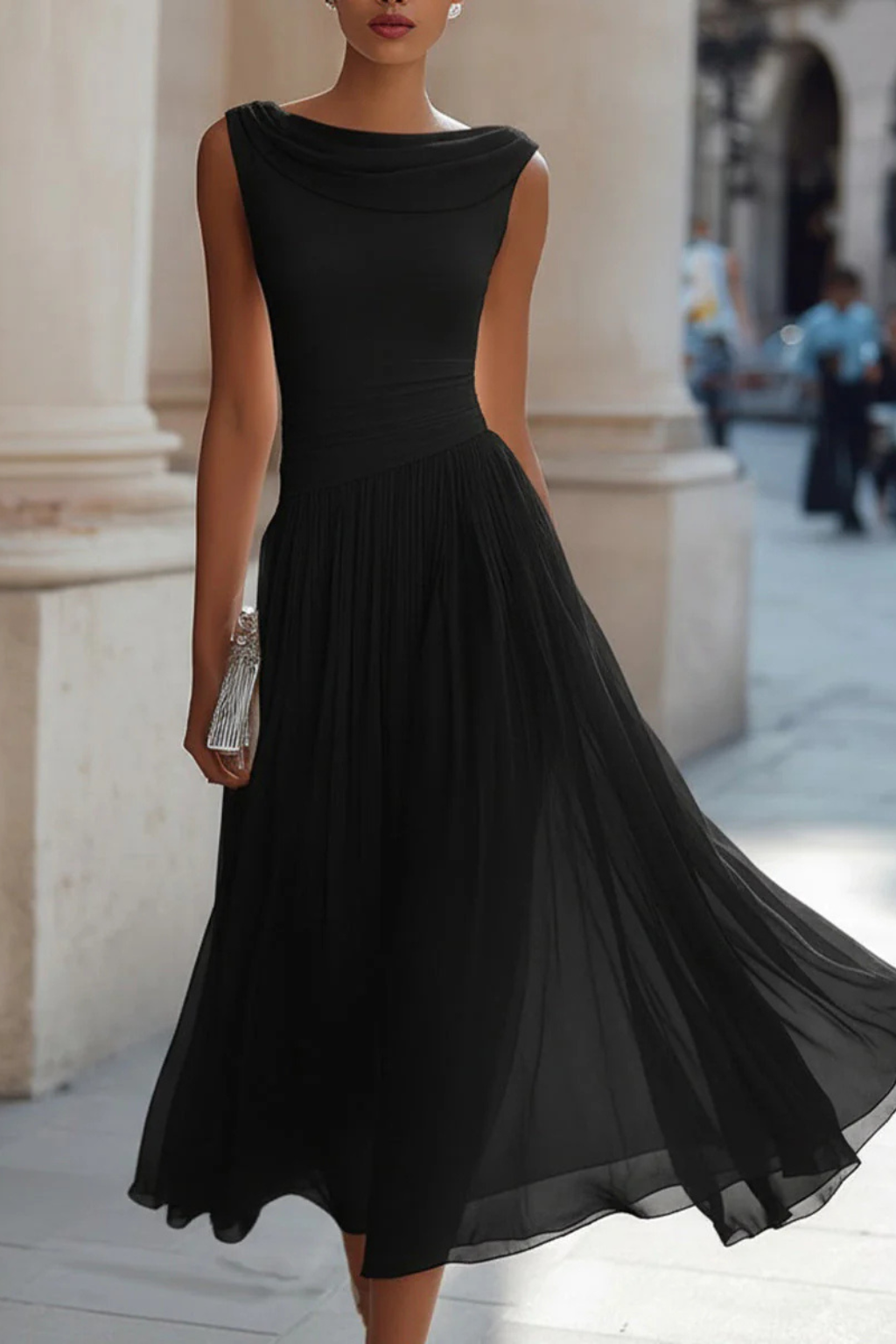 Sleeveless Midi Dress for Women with Flowing A-Line Silhouette