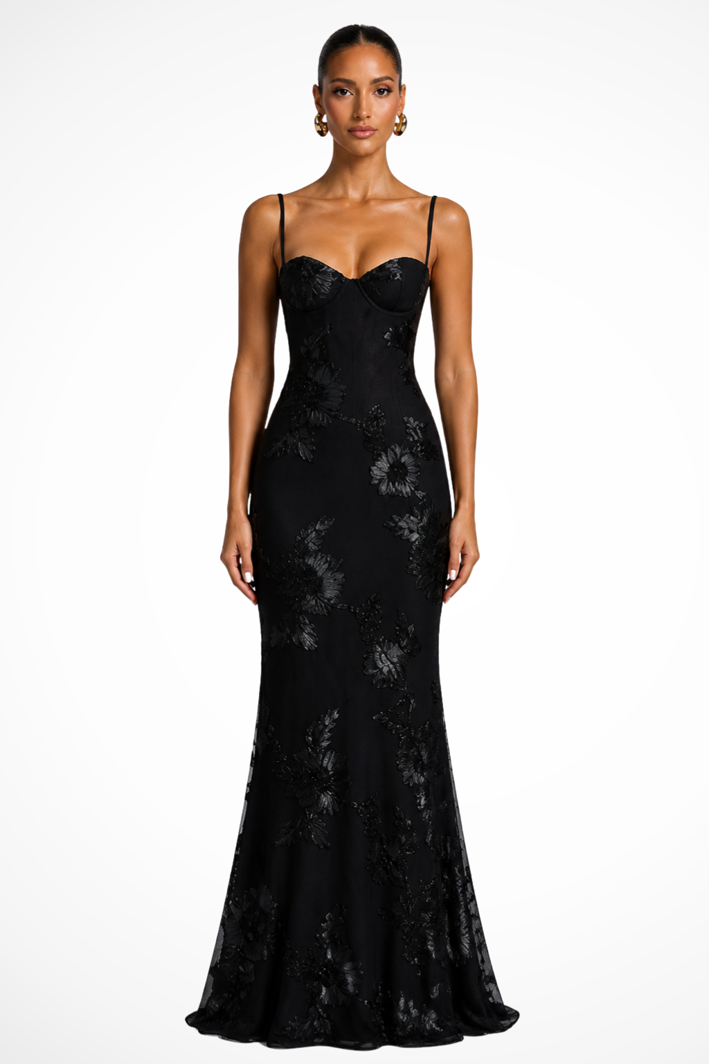 Women’s Elegant Floral Embroidered Strapless Mermaid Evening Gown