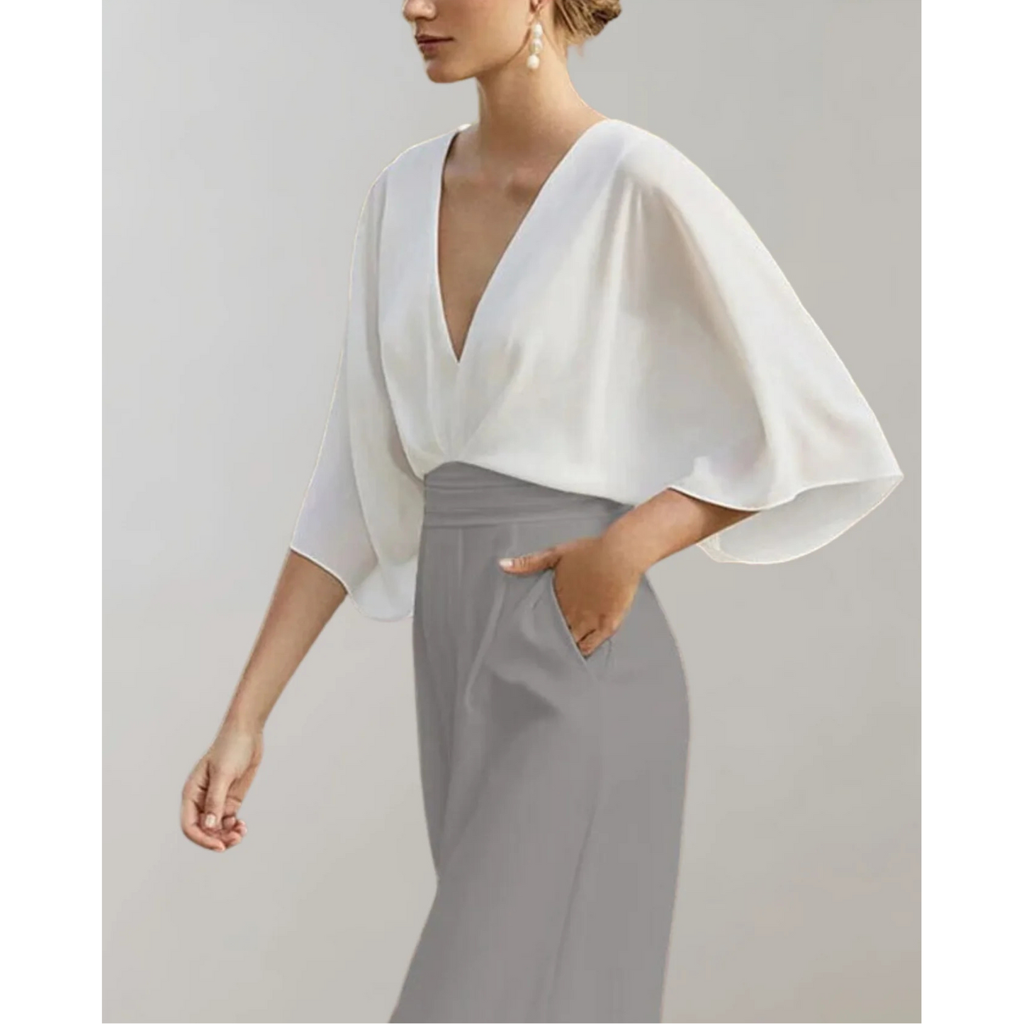 Elegant V-Neck Wide Leg Jumpsuit Flowy Formal One-Piece