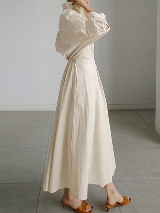 Flowy Button Front A-Line Midi Dress for Women