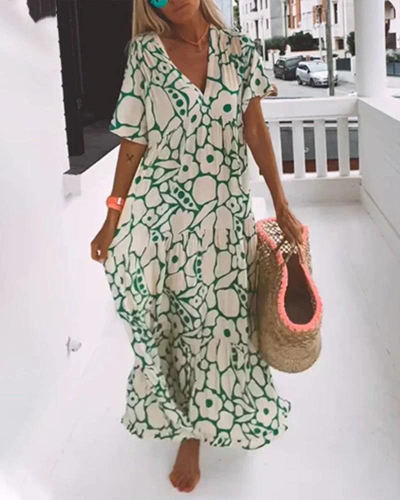 Bohemian Floral Print Flowing Maxi Dress for Women