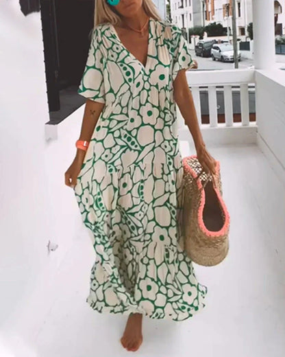 Bohemian Floral Print Flowing Maxi Dress for Women