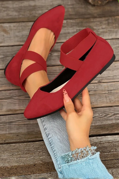 Women’s Pointed Toe Ballet Flats Cross Strap Mary Jane Shoes