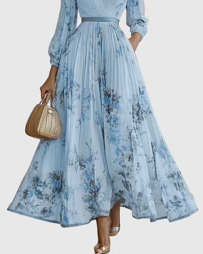 Pleated Maxi Dress with Long Sleeves for Women