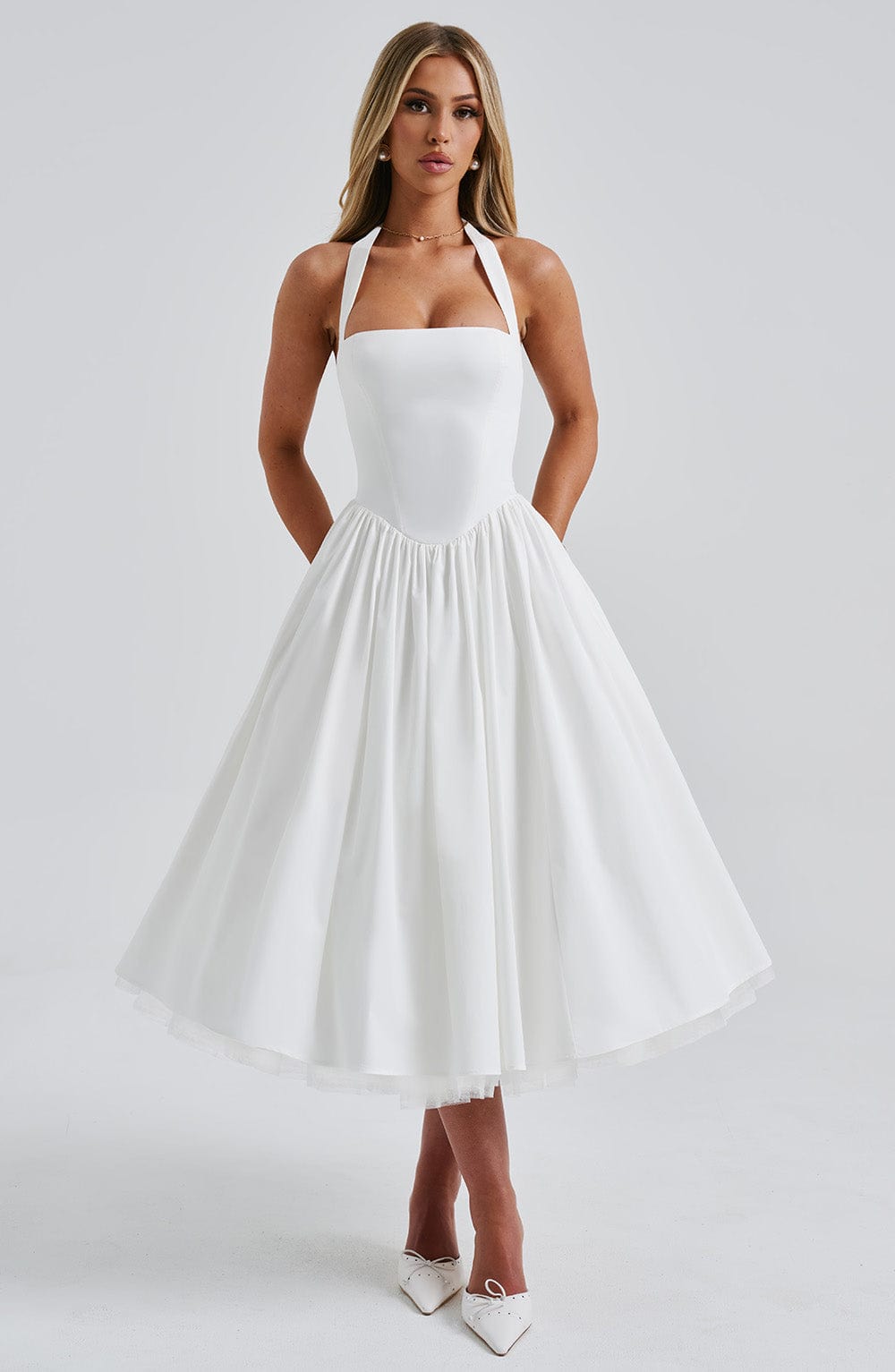 Elegant Halter Neck Midi Cocktail Dress for Women