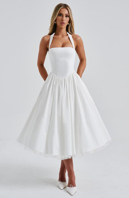 Elegant Halter Neck Midi Cocktail Dress for Women