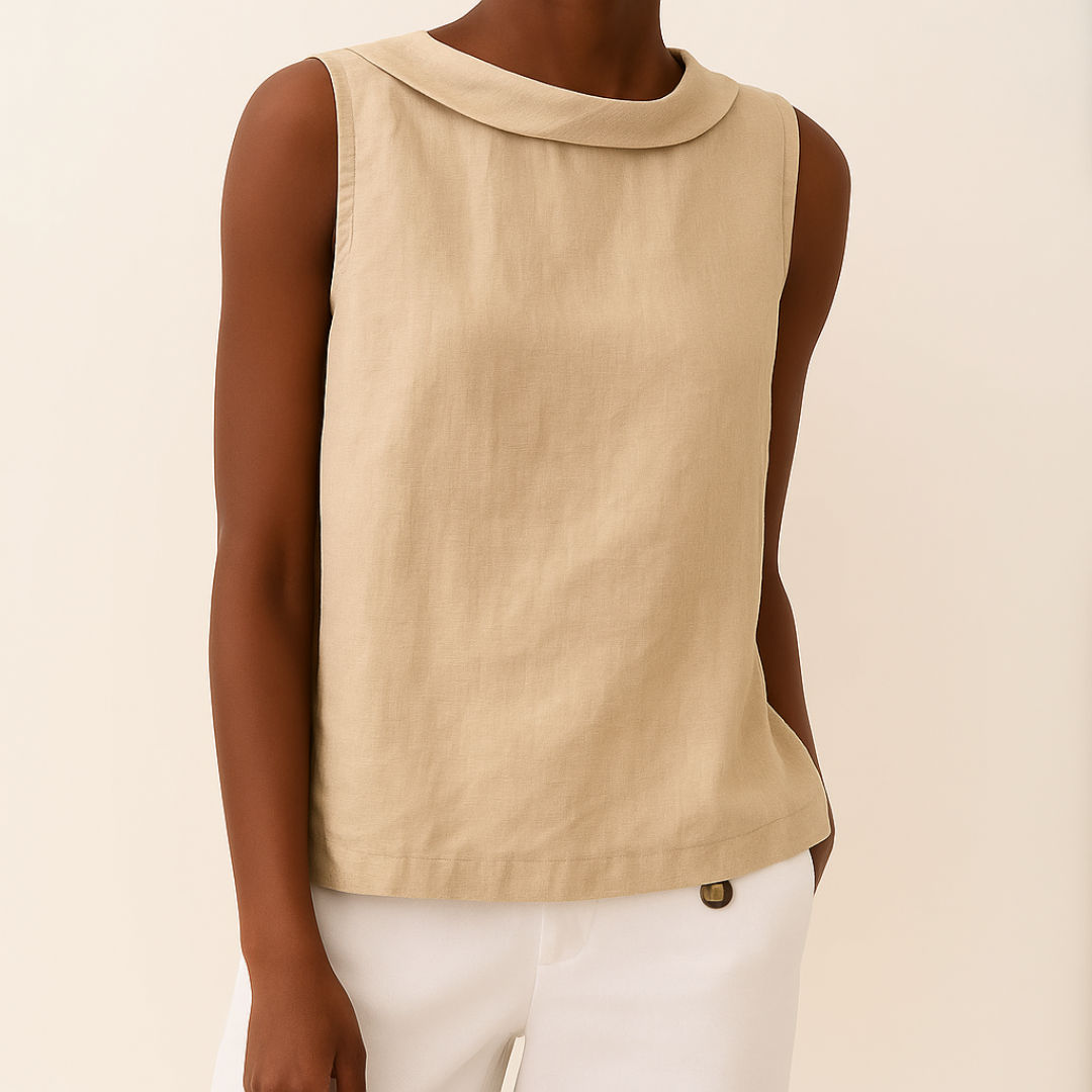 Elegant Sleeveless Top Roll Collar