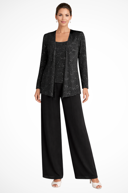 Sophisticated Sequin Three-Piece Pant Set for Women