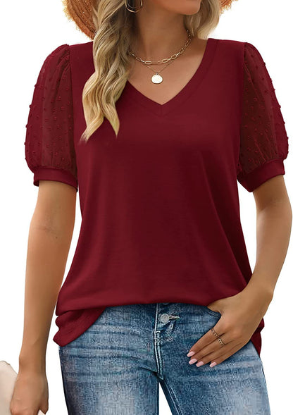 Elegant V Neck Puff Sleeve Top for Women
