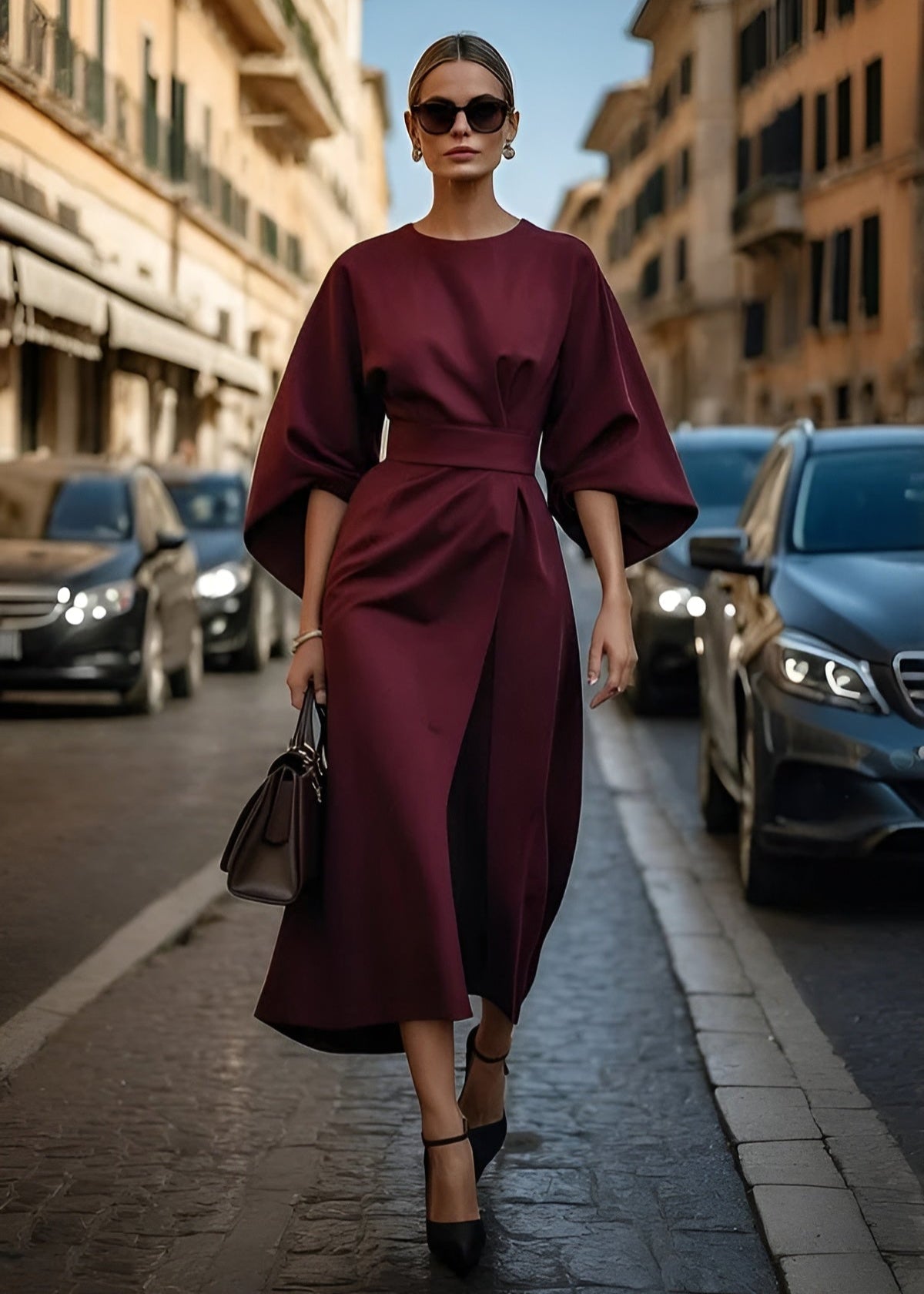 Elegant Flowy Maxi Dress with Belt