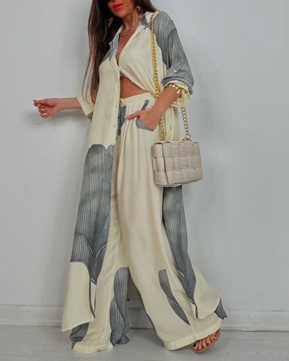 Bohemian Colorblock Wide-Leg Two-Piece Set for Women