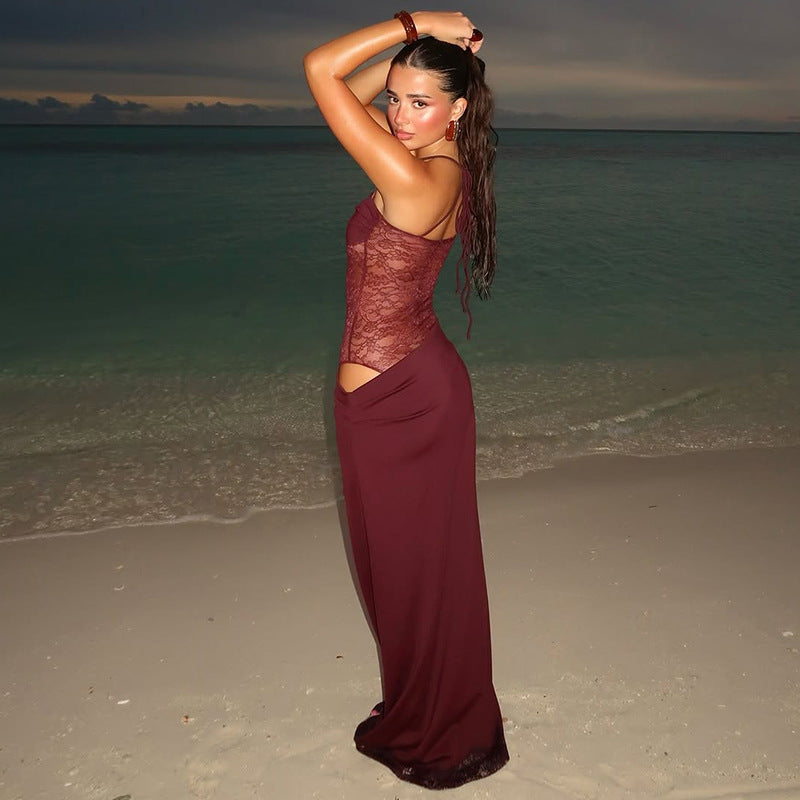 Elegant Strap Maxi Dress with Lace Detail